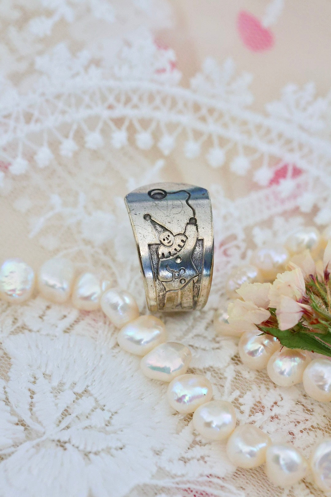 Size 7.5- Silver plated Clown Ring