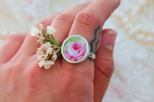 Sterling Porcelain Ring- Size 7.5