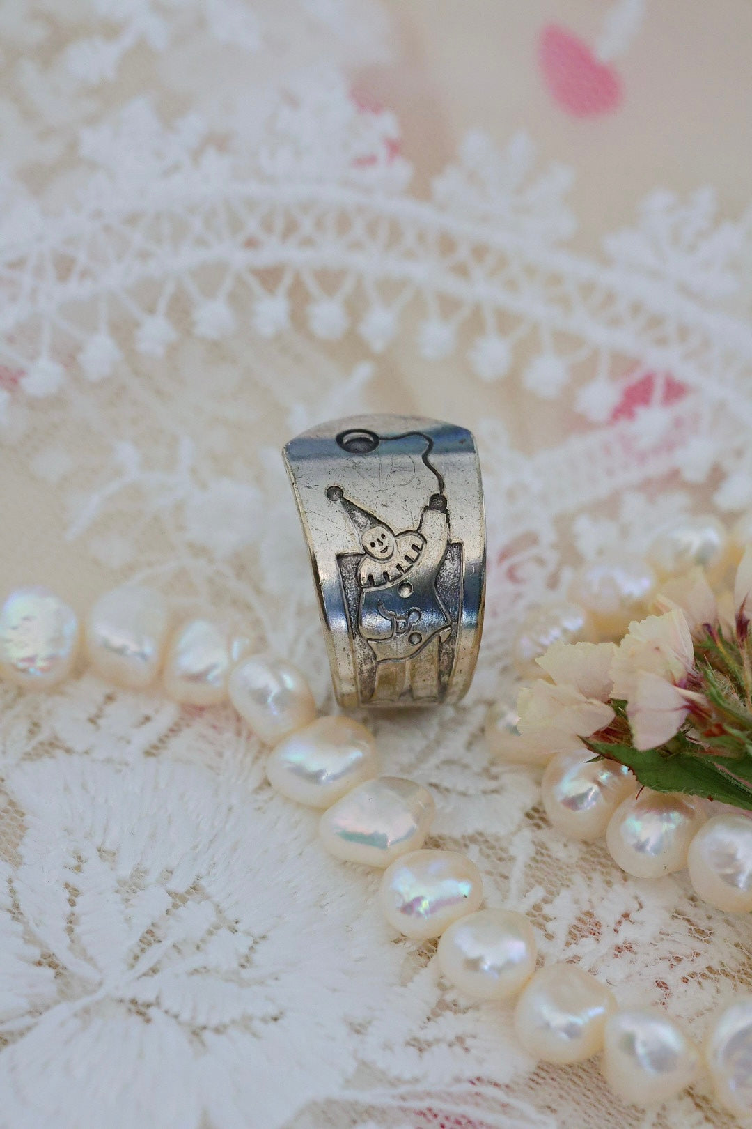 Size 7.5- Silver plated Clown Ring