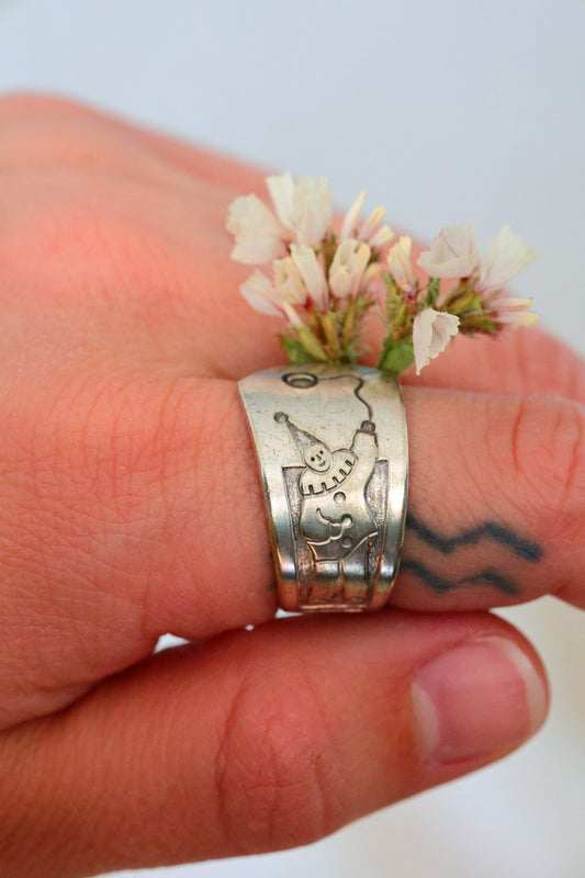 Size 7.5- Silver plated Clown Ring