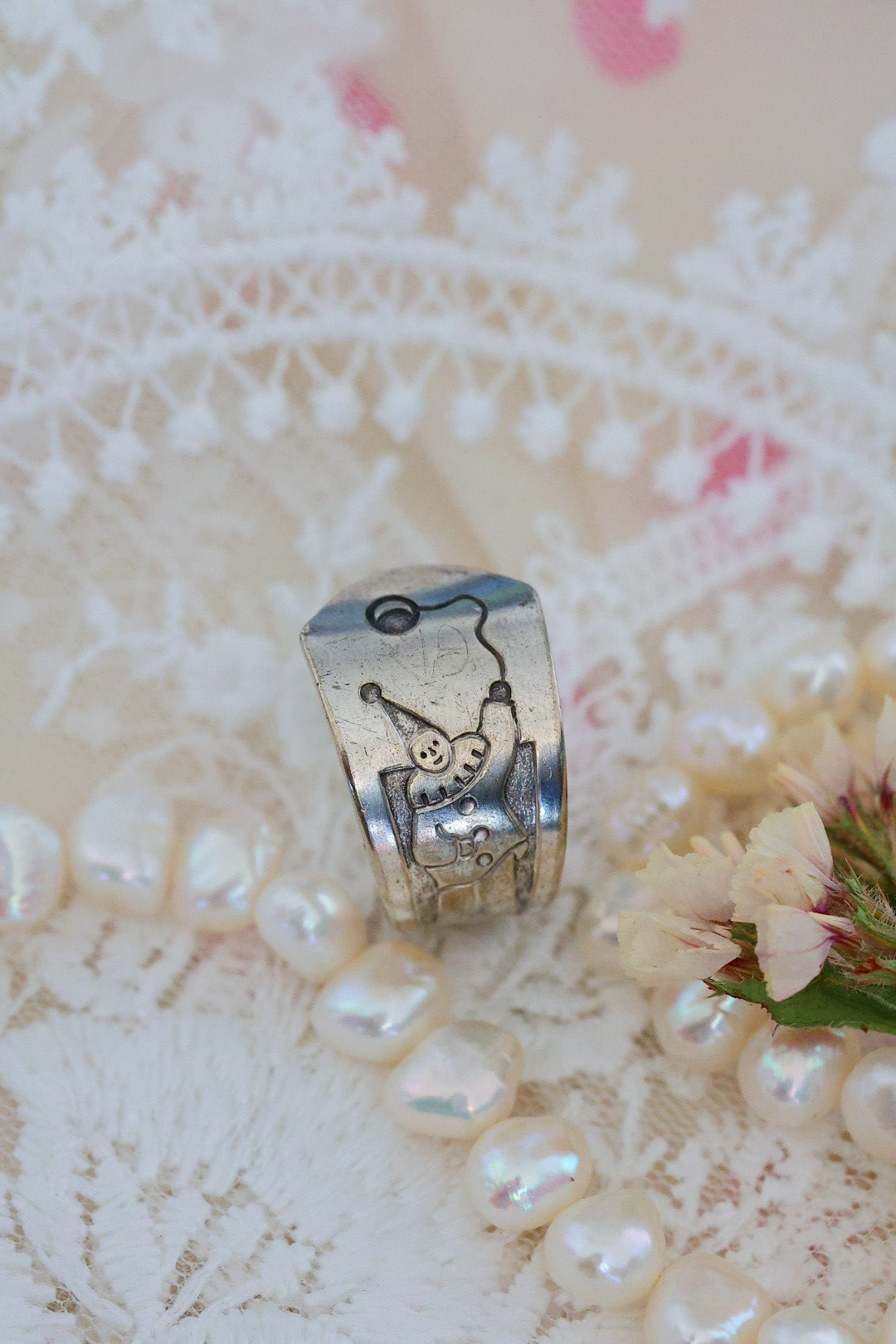 Size 7.5- Silver plated Clown Ring