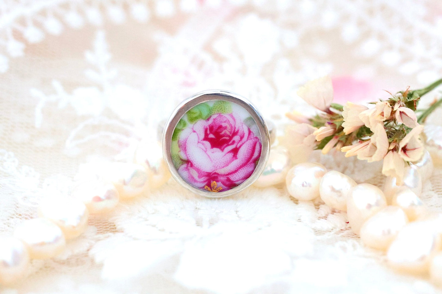 Sterling Porcelain Ring- Size 7.5